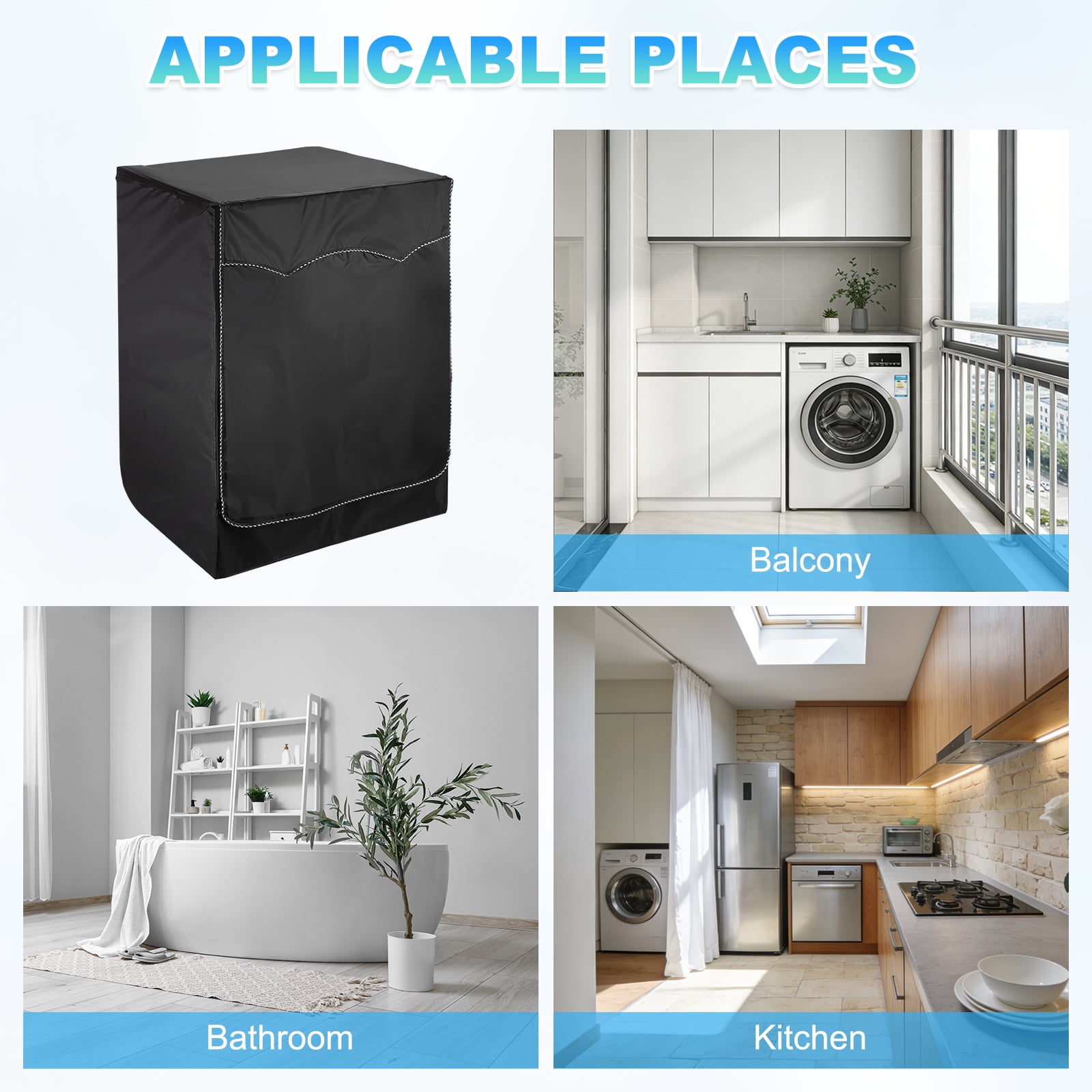 Uxcell Washer and Dryer Covers 24"x24"x33"- Waterproof, Dustproof, Sun-Proof Front-loading Washing Machine Cover with Zipper for Laundry Room Balcony, Black