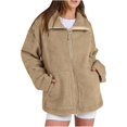 thumbnail image 3 of Aricy Womens Coat Casual Fleece Fuzzy Faux Shearling Zipper Coats Winter Fleece Jackets Long Sleeve Relaxed Warm Teddy Outerwear Fall Fashion Clothes with Pockets, 3 of 4