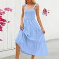thumbnail image 4 of Wiyuqeen Womens Summer Square Neck Maxi Dresses Spaghetti Strap Dress Solid Tie Smocked Tiered A Line Flowy Long Dress with Pockets, 4 of 9