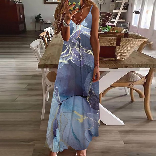 Puntoco Vestidos Mujer Verano Mujer Verano Casual Estampado V-Cuello Sin Mangas Vestido De Correa