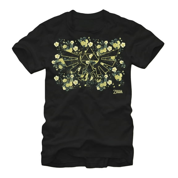 Men's Nintendo Legend of Zelda Hyrule Flowers Graphic Tee Black Large