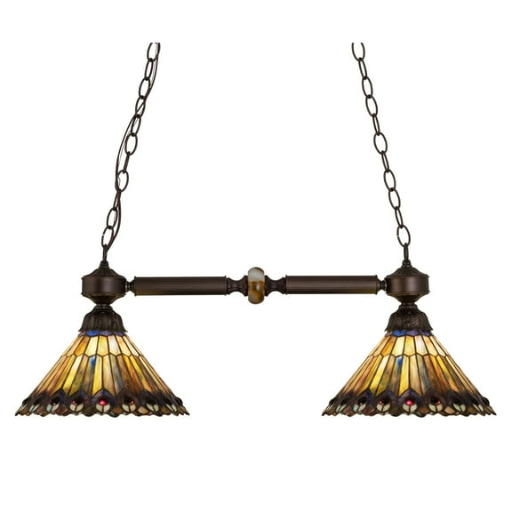 32.5 In. Long Tiffany Jeweled Peacock 2 Light Island Pendant