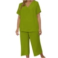 thumbnail image 2 of Plus Size Tops Womens Plus Size Tops Ladies' Plus Size Elegant And Fashionable Solid Color Short Sleeved Top And Wide Leg Pants Wide Leg Pants Plus Size Pants, 2 of 7