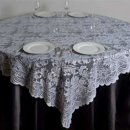 

90 inch White Floral Lace Table Overlay