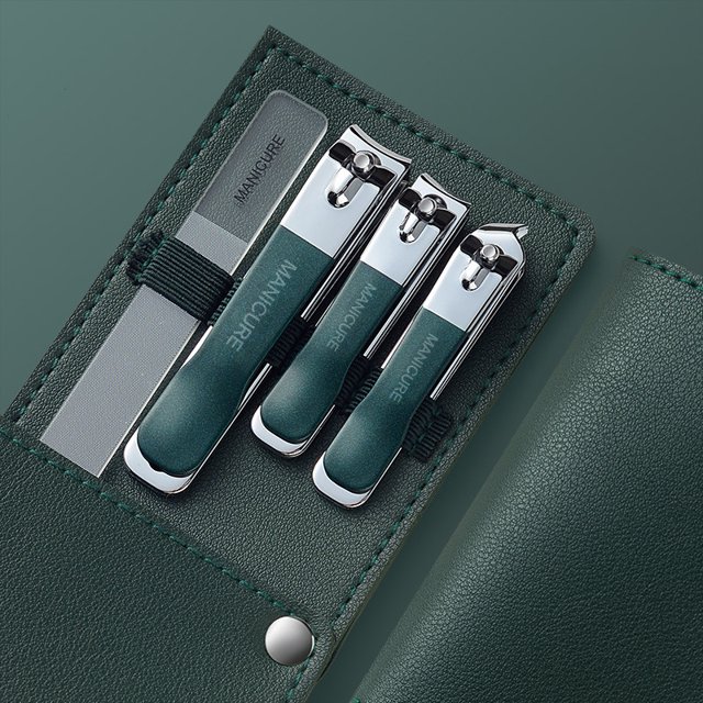 Nuevo juego de cortaúñas de 4 Uds con bolsa de cuero giratoria, recortador profesional, herramientas de cuidado de pedicura, juego de manicura, regalo para el cuidado del hogar