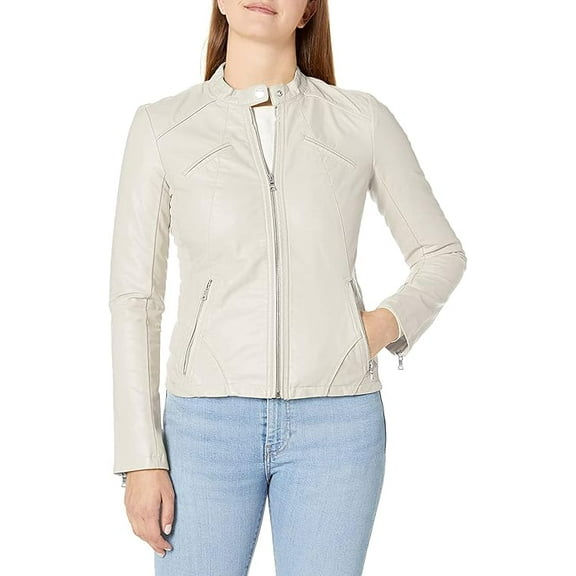 Brand New Genuine Soft White Lambskin Leather Jacket For Women's Designer Wear W563