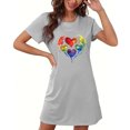 thumbnail image 4 of Sakmal Moomoos for Women Sleep Loose Ultra-Soft Gray Stretchy Sleepwear Crew Neck Short Sleeve Short Heart Print Nightgowns S-2XL, 4 of 5