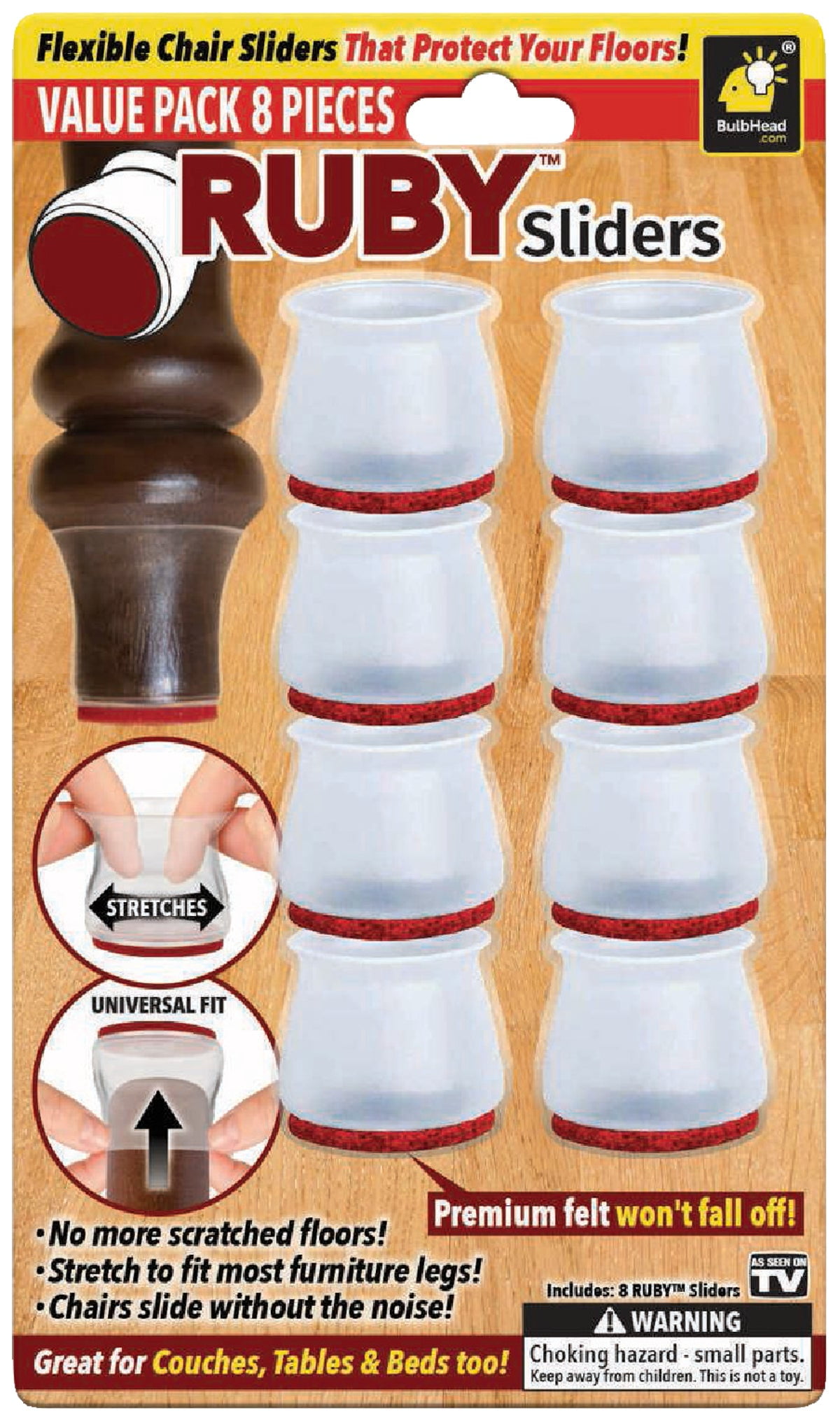 Telebrands Ruby Sliders Flexible Furniture Leg Tip 1.25 In. Dia., Clear