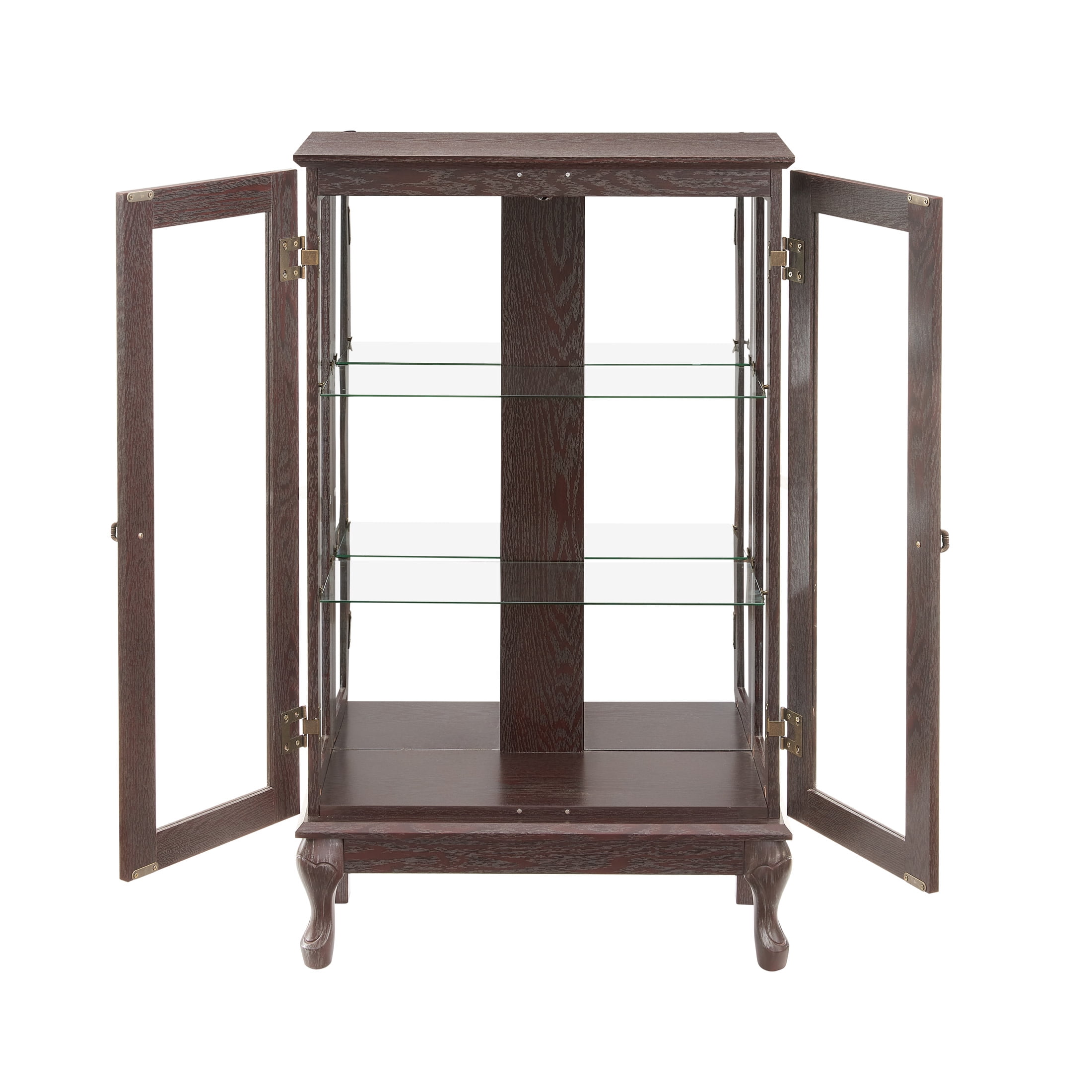 Noble House Elshore Lighted Curio Cabinet, 2-Door Glass Display with Mirrored Back, Adjustable Shelves, Dark Cherry