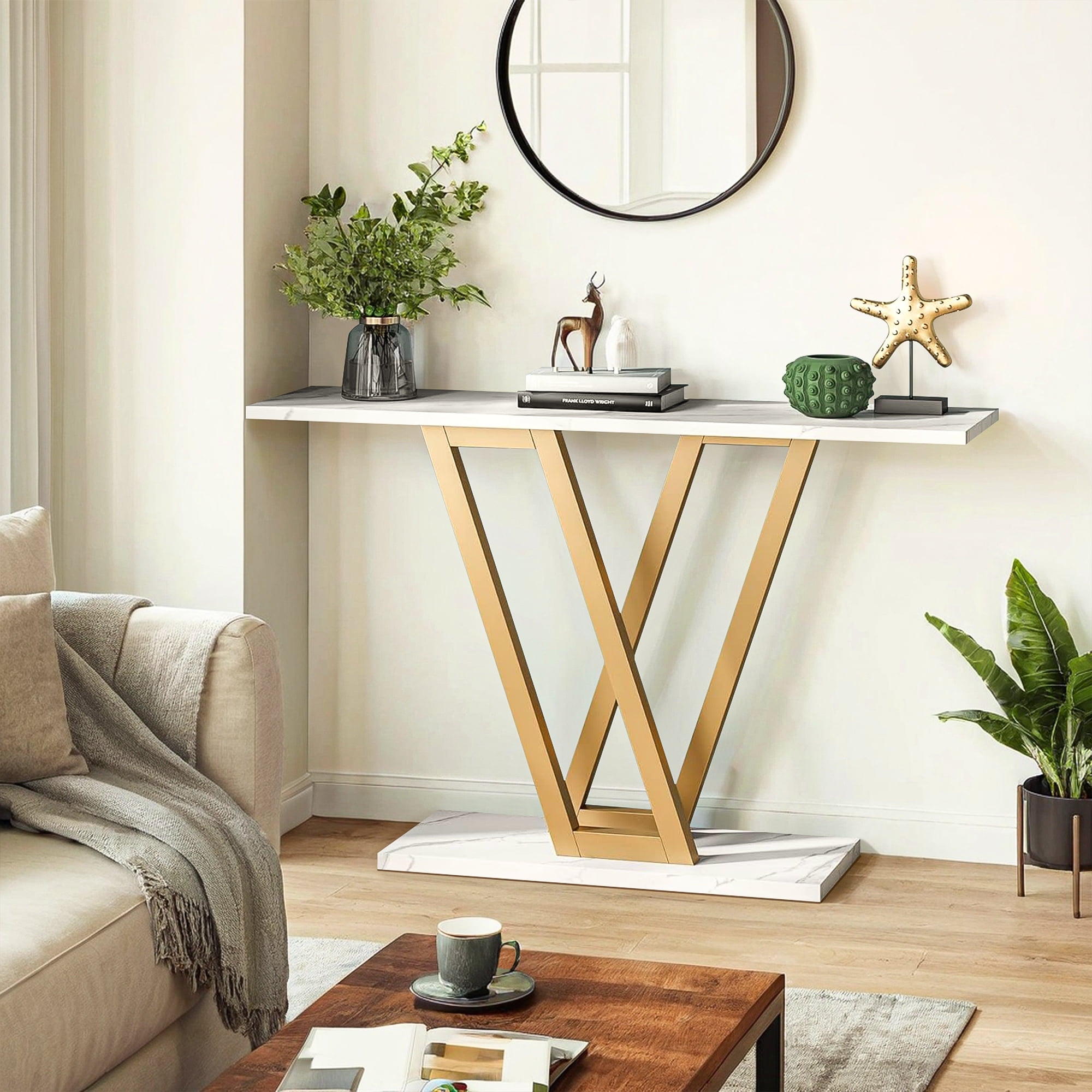 Demi Bonn 43" Console Table,dustrial Entryway Hallway Table for Hallway, Entrance, Living Room, Bedroom, White