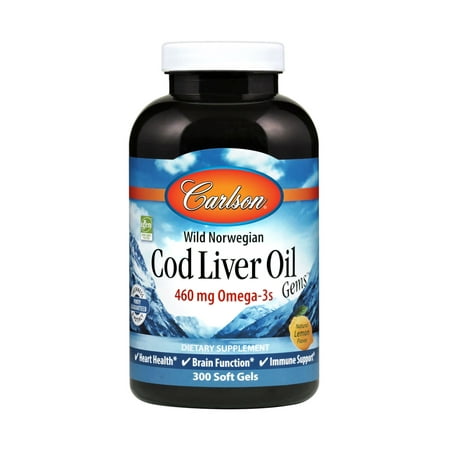 Carlson Cod Liver Oil Softgels, Wild Norwegian, Lightly Lemon, 460 Mg Omega-3s, 300
