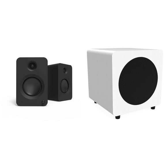 Kanto Ren Powered Speaker System (black) and SUB8 Powered 8in Subwoofer (white) Bundle