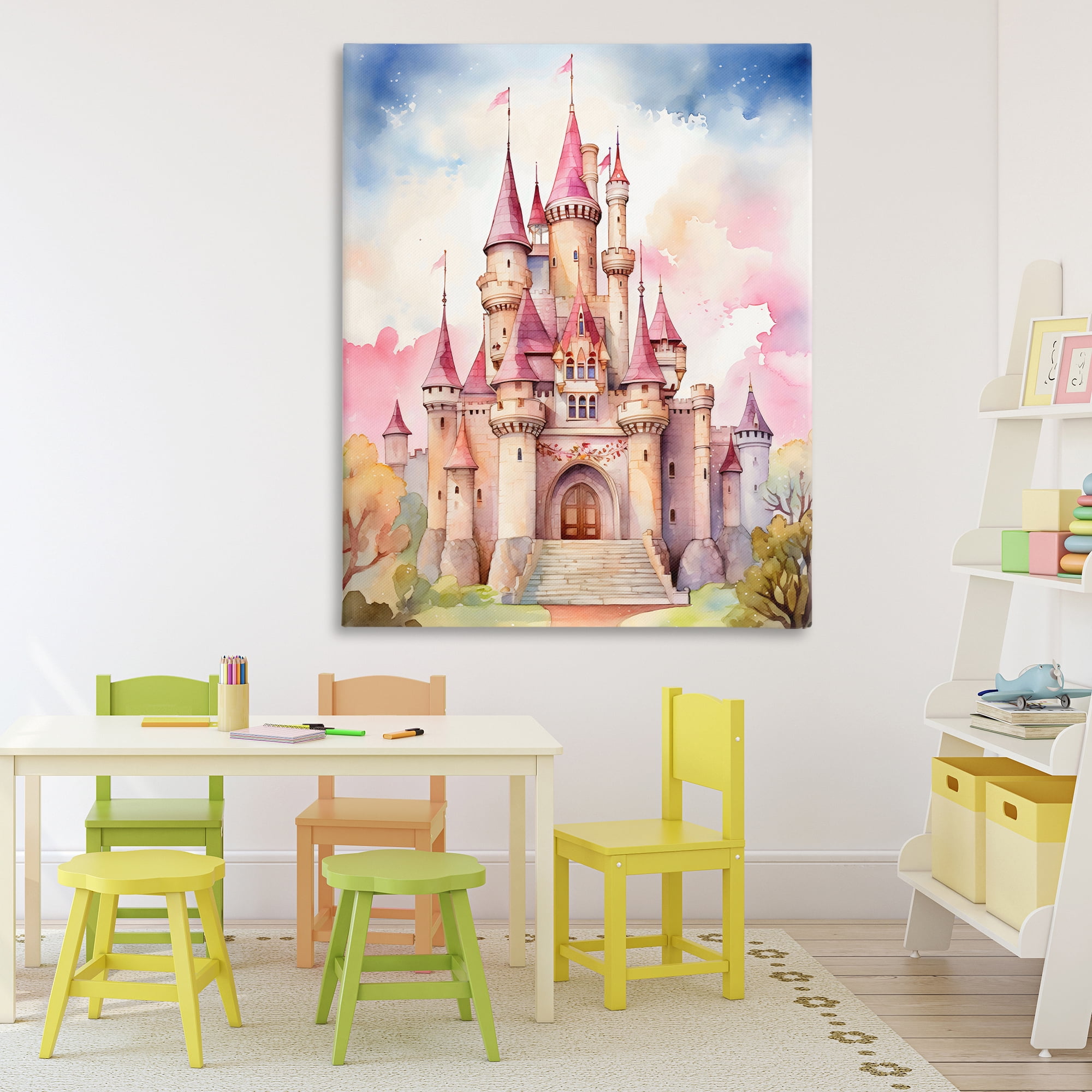 Stupell Industries Princess Castle Watercolor Portrait Canvas Wall Art, design by Creative Studio