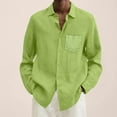 thumbnail image 2 of PEASKJP Men's Linen Shirt Casual Long Sleeve Band Collar Button Down Beach Shirt Men Dress Shirt Mint Green 5XL, 2 of 5