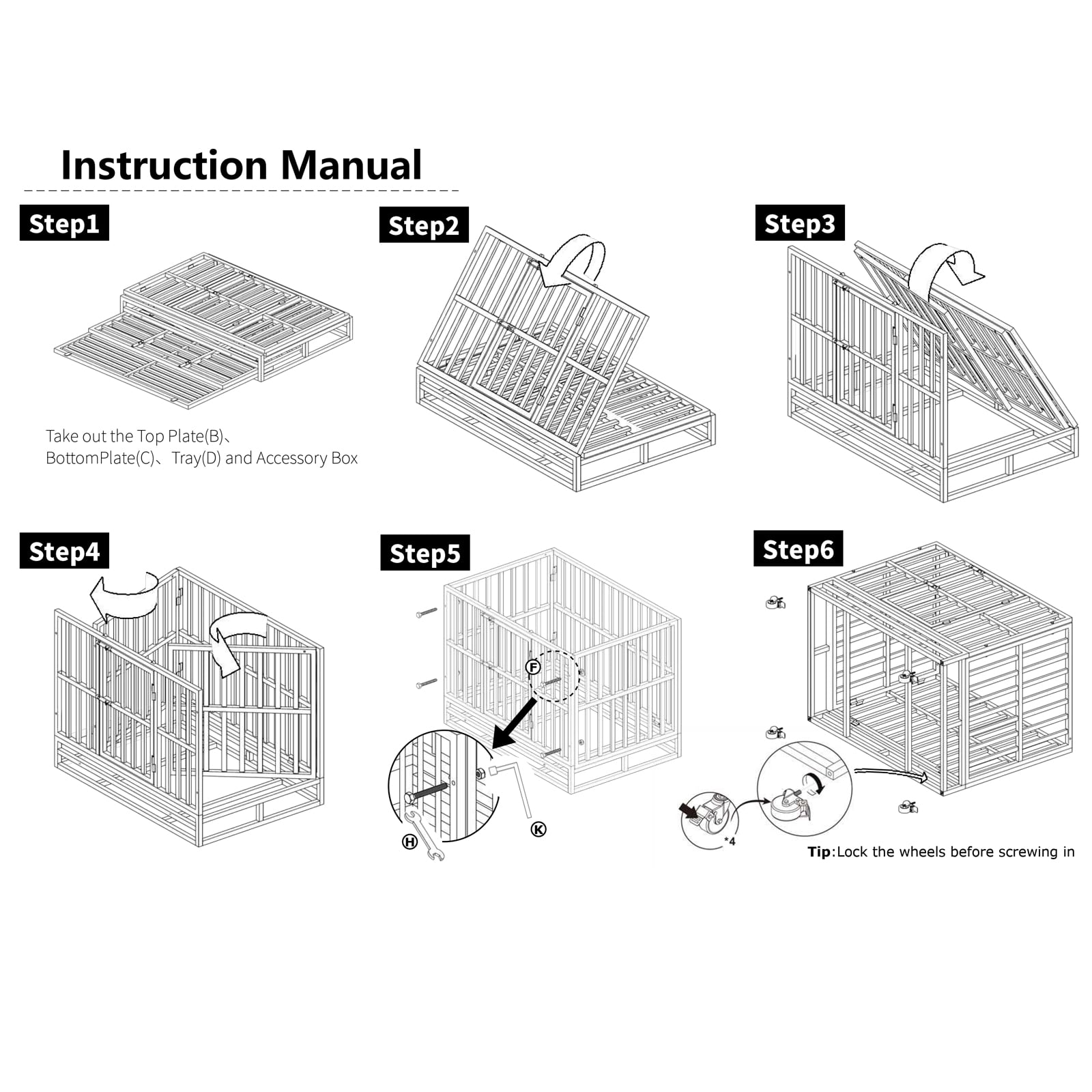 48 Heavy Duty Indestructible Dog Crate with Lockable Wheels
