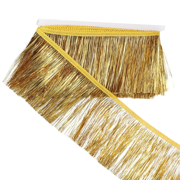 Uxcell 5.5 Yard of 4 Inch Shiny Tinsel Fringe Trim for DIY Latin Dance Costume, Gold