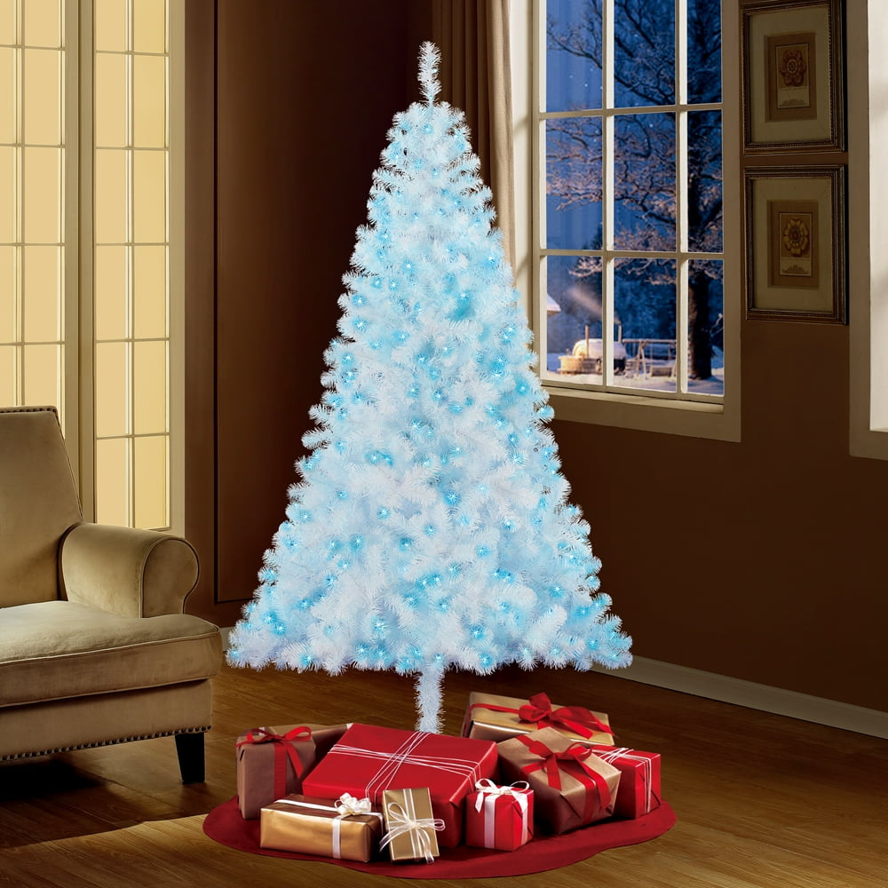White Christmas Tree With Blue Lights 