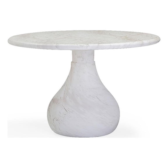 Pemberly Row White Marble Print Indoor / Outdoor 47" Round Dining Table