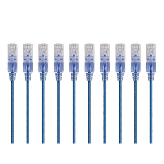 RiteAV Cat6A Ethernet Patch Cable - Snagless RJ45, 550Mhz, 10G, UTP, Pure Bare Copper Wire, 30AWG, 10-Pack, 7 Feet, Blue - SlimRun Series