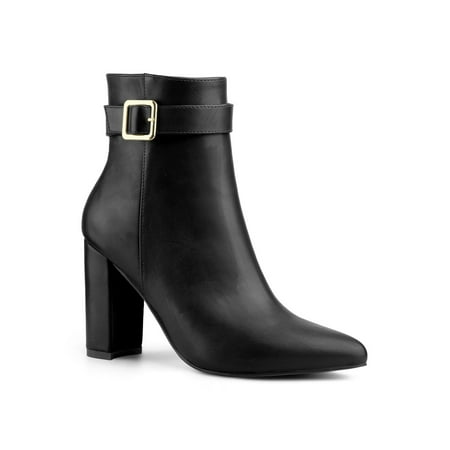 

Allegra K Women s Pointed Toe Buckle Decor Zipper Chunky Heel Ankle Boots