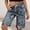 Blue, variant on Danhjin Blue Women High Elastic Waisted Denim Shorts Stretchy Lightweight Summer Jean Shorts With Ripped Frayed Hem Trendy Casual Daily Comfy Style With Pockers