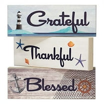 JennyGems Coastal Farmhouse Thankful Grateful Blessed Signs, Tiered Tray Decor 3 Mini Wood Block Signs, Beach House Decor, Beach Signs, Inspirational Quotes Friendship Gifts, Farmhouse Home Decor