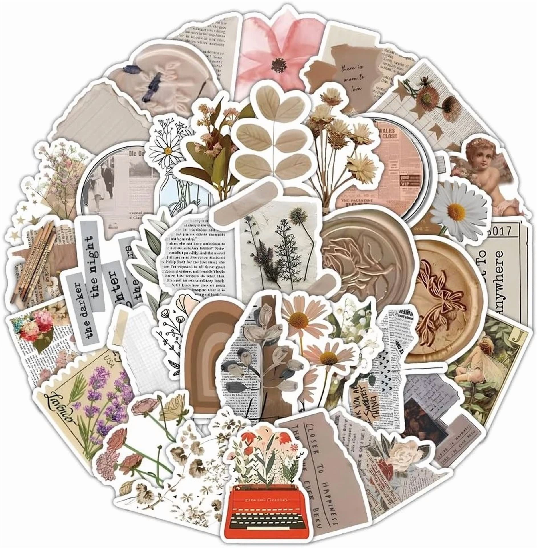 CRESTIN- 120Pcs Mixed Vintage Stickers, Waterproof Scrapbook Aesthetic Colorful