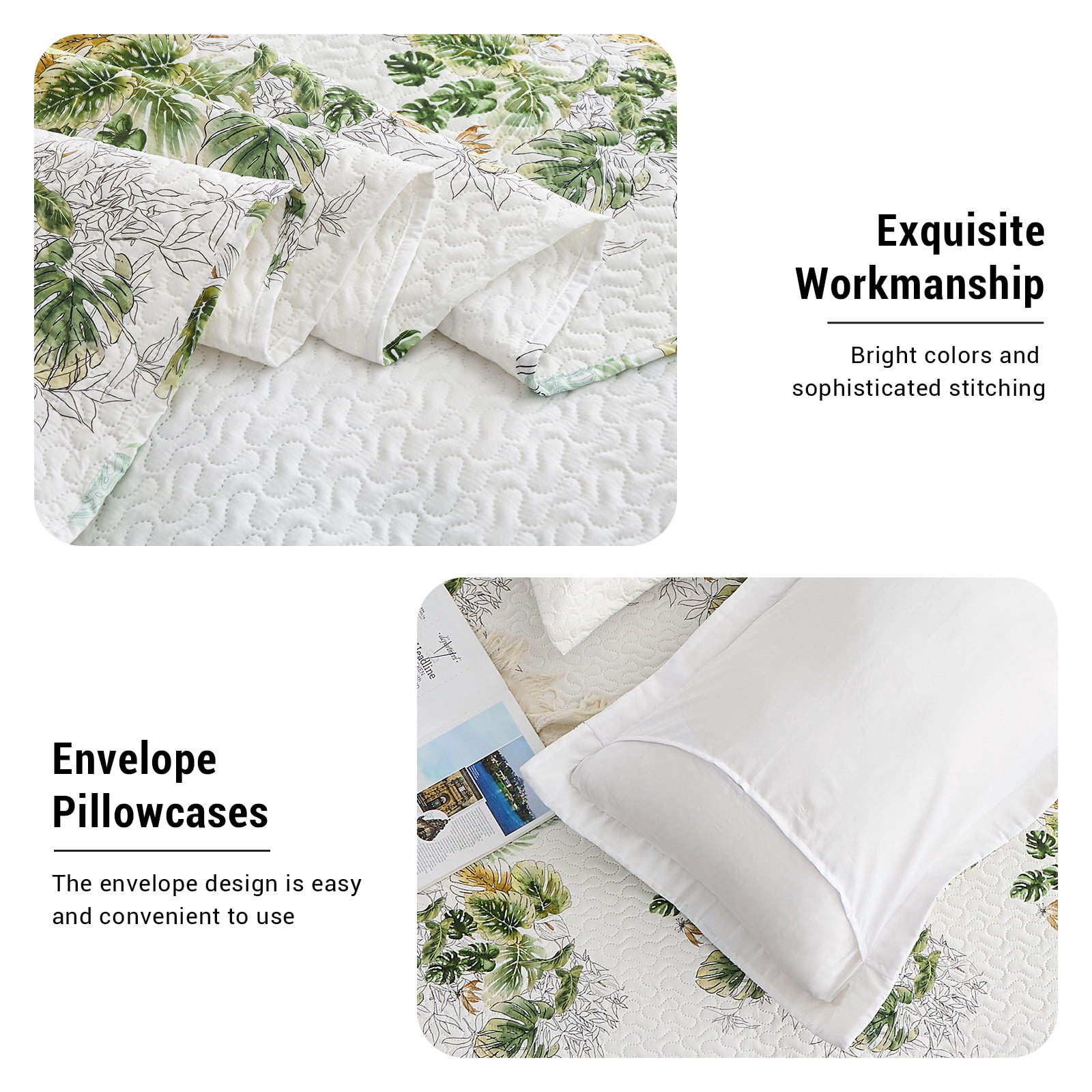 Hitime Luxury Printed Quilt Set Queen Size, Lightweight Comforter Set, Oversized Bedspread Coverlet Quilted Bedding Set, with 2 Matching Pillowcases, for All Season