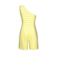 thumbnail image 3 of Gibobby pantalones siameses Verano un hombro mono pantalones cortos para mujer Sexy sin tirantes a rayas sin mangas mono sólido de monos de lunares(Amarillo， S), 3 of 4