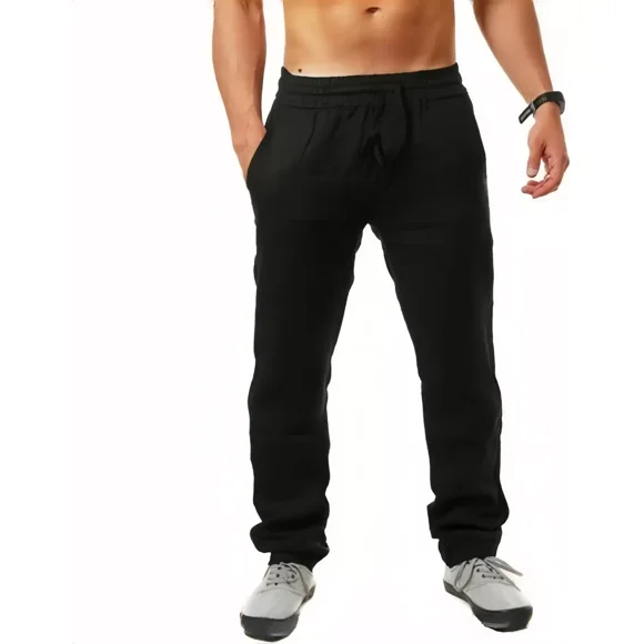 Pantalónes Recto Sueltos De Hombre Casual De Algodón Y Lino