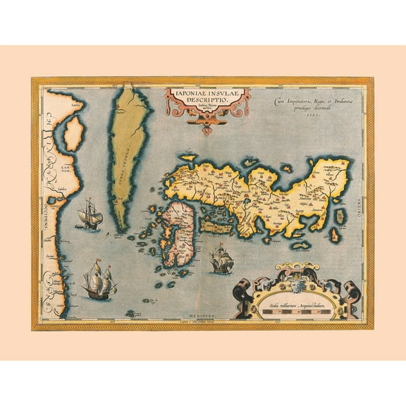 Historic Map - Japan Korea - Teisera 1595 - 29.58 x 23 - Vintage Wall Art