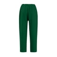 thumbnail image 7 of Linen Pants Women Elastic Waist Cropped Button Summer Lounge Pants Straight Leg Ankle Length Cotton Linen Slacks Green L, 7 of 7