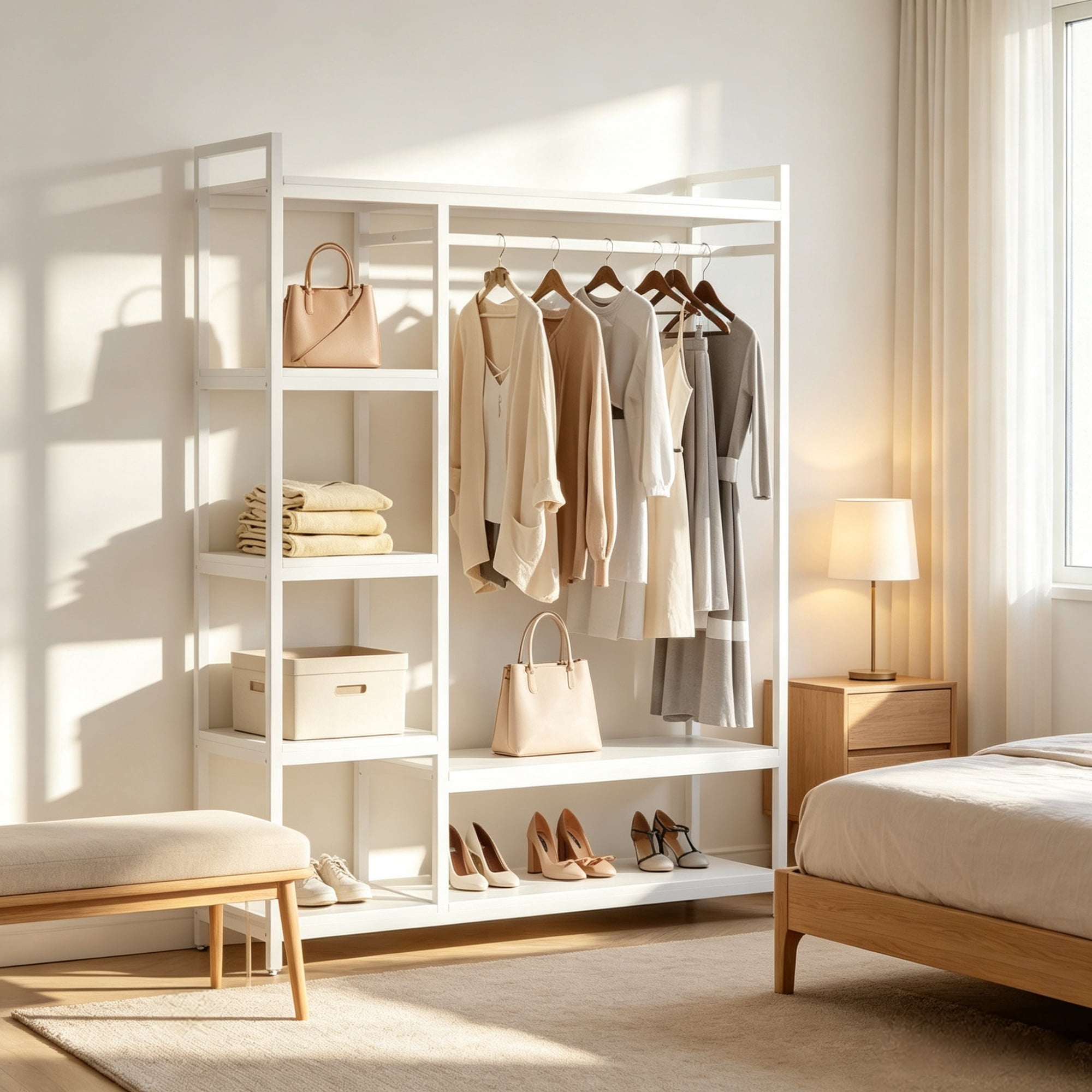 Freestanding Closet Organizer with 6 Shelves, 75.39 in H