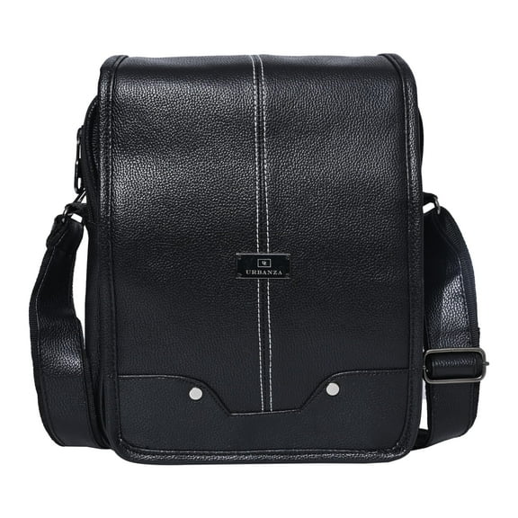 URBANZA Leather Sling Shoulder Crossbody Bag Man Purse Messenger Bags for Men Women Outdoor Travel Business Handmade -, Black, L-9 x W x 4 H-10.5 inch.