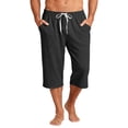 thumbnail image 2 of Mens Swim Trunks Men's Casual Drawstring Cropped Capri Pants Lightweight Summer Shorts with Elastic Waist Pockets 7 Inch Length Beach Lounge Pants for Daily Travel Black M, 2 of 8