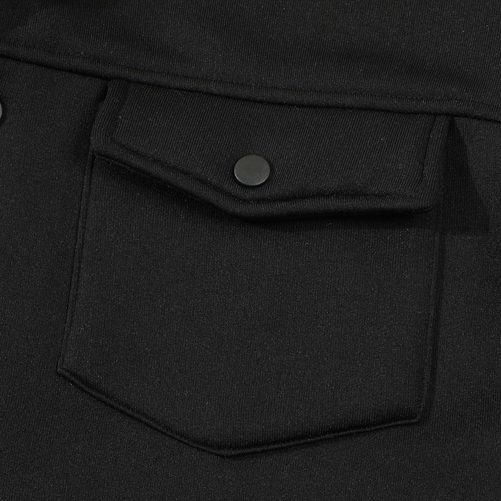 KeShDi Leather Jacket Mens Fleece Jacket Men Casual Fashion Snap Button Cardigan Flip Collar Pocket Long Sleeve Jacket Coat Black 2X