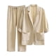 thumbnail image 2 of ICHUANYI Clearance 2PC Fashion Woman Turndown Collar Button Solid Long Sleeve Blouse +Loose Pants Sets(Beige, XXL) ICHUANYI WER2023080802179, 2 of 8
