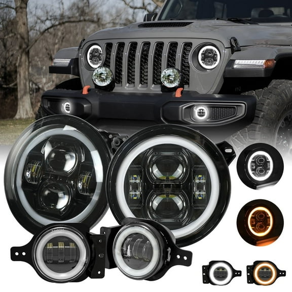 Sunpie 9" LED Headlights & 4" LED Fog Lights with DRL & Amber Turn Signals for Jeep Wrangler 4xe JL/JLU and Jeep JT Gladiator