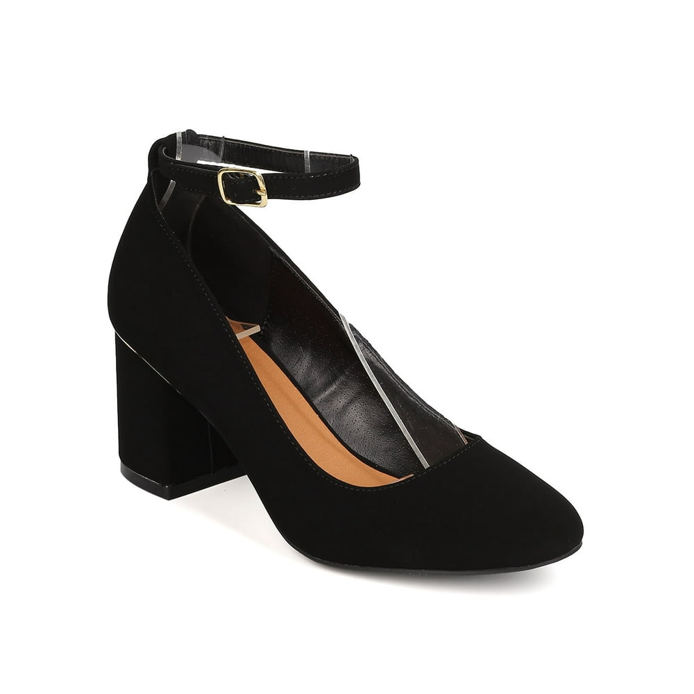 Qupid - New Women Qupid Melba-04 Nubuck Round Toe Chunky Heel Ankle Strap Pump - Walmart.com