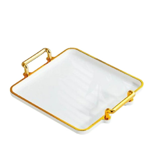 Bandeja rectangular con asas para servir comida, joyas y adornos para fiestas. Blanco