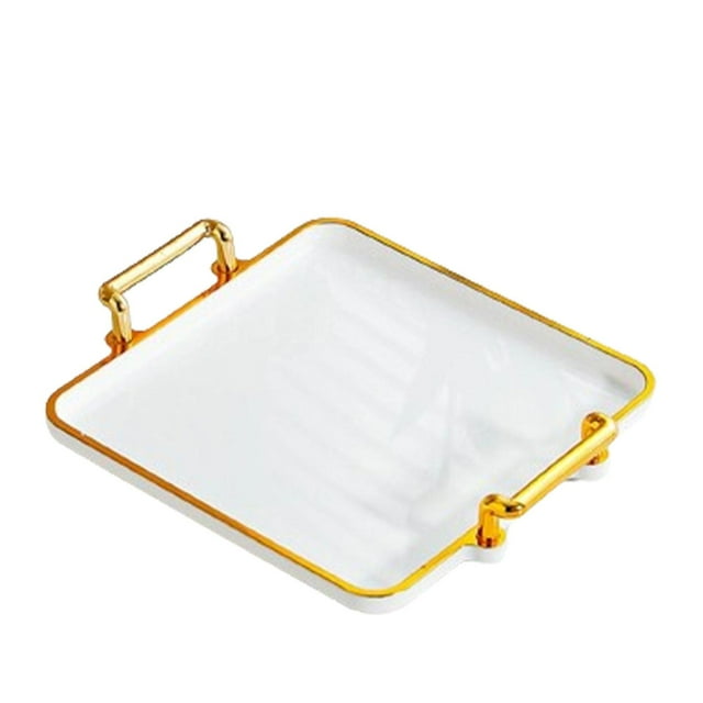 Rongfmy Coffee Table Decor Tray with Handles Tea Fruit Storage Tray for Coffee Table White