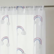 Your Zone Embroidered Rainbow Rod Pocket Sheer Single Curtain Panel, White/Multi, 38W x 84L