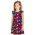 thumbnail image 1 of Fotbe Colorful Hearts Vestido de Dormir para Niñas de 3 a 10 Años, Mangas Cortas, Estilo Princesa, Pijama Camisón con Mangas Voladas-Small, 1 of 6