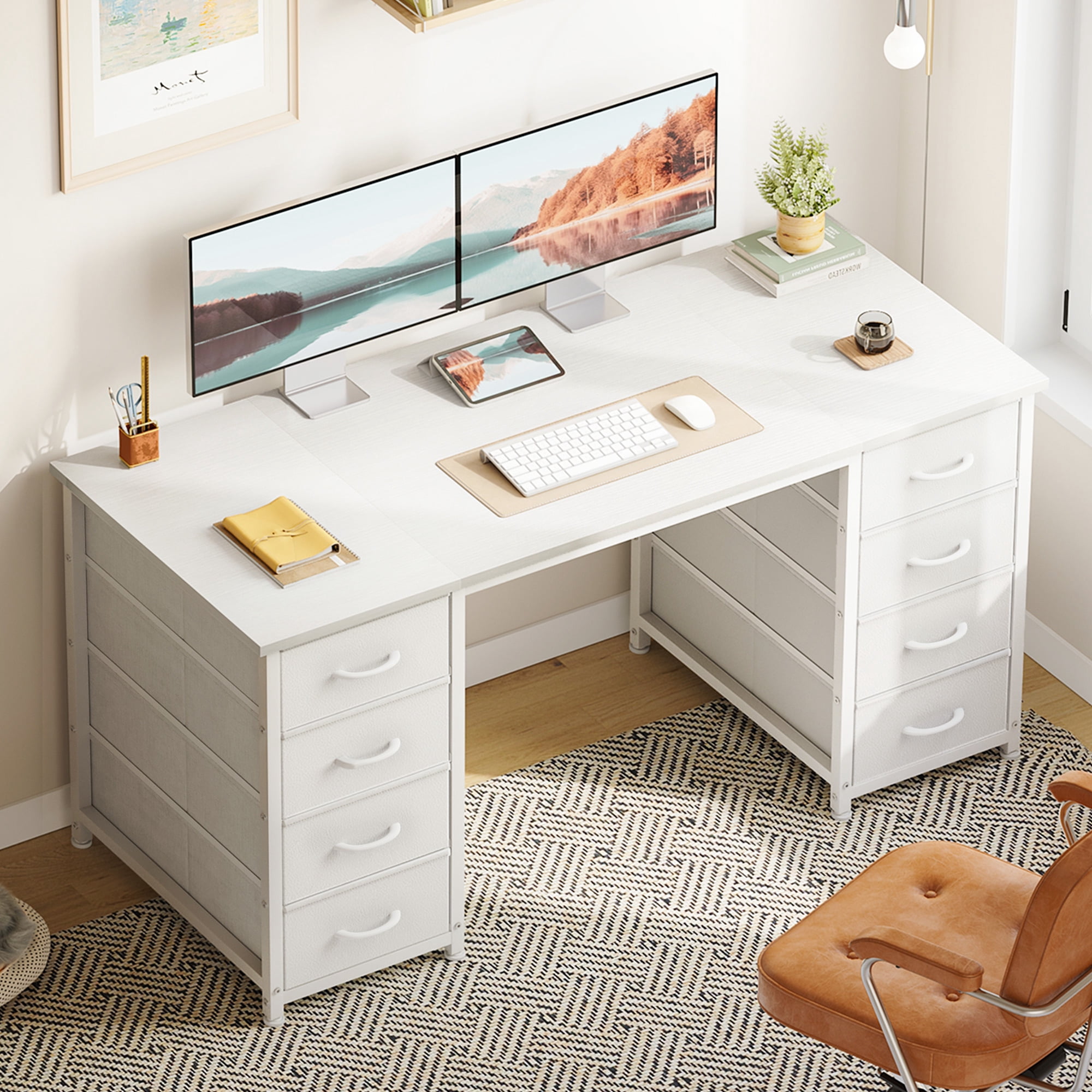 White Computer Desk with Drawers for Storage - 48 inch Home Office