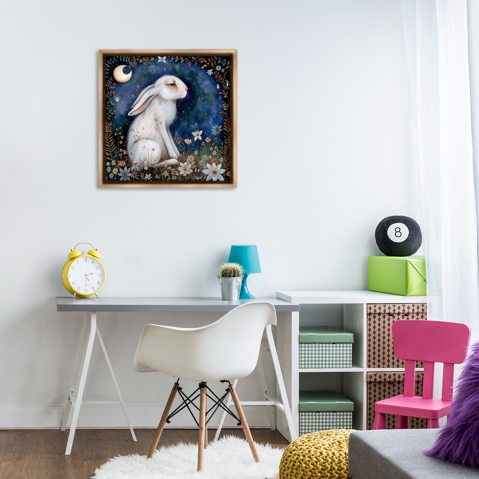 Stupell Industries White Rabbit Forest Scene Animals Painting Brown Floater Framed Canvas Art Print Wall Art, 25 x 25