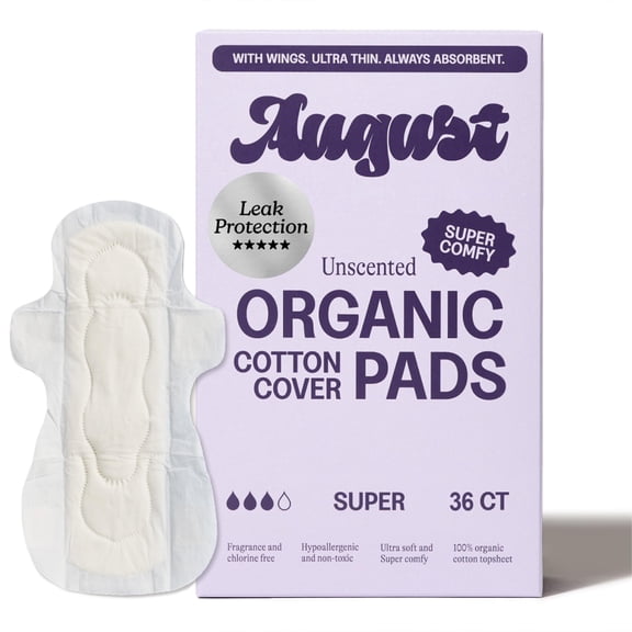 Toallas Menstruales August Súper Finas de Algodón Orgánico Paquete de 36
