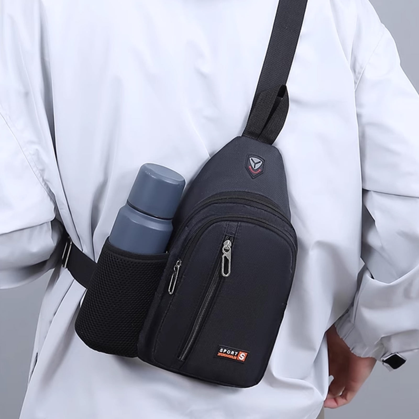 Small Sling Bag with Water Bottle Holder,Large Capacity Crossbody Bag Single Shoulder Backpack, Water Resistance with Headphone Hole Travel Bag