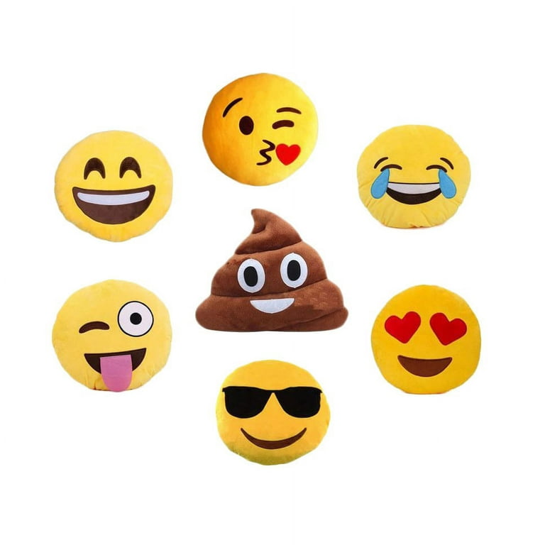 Emoji Round Yellow Pillow Face Black Glasses Smile Kids Decor
