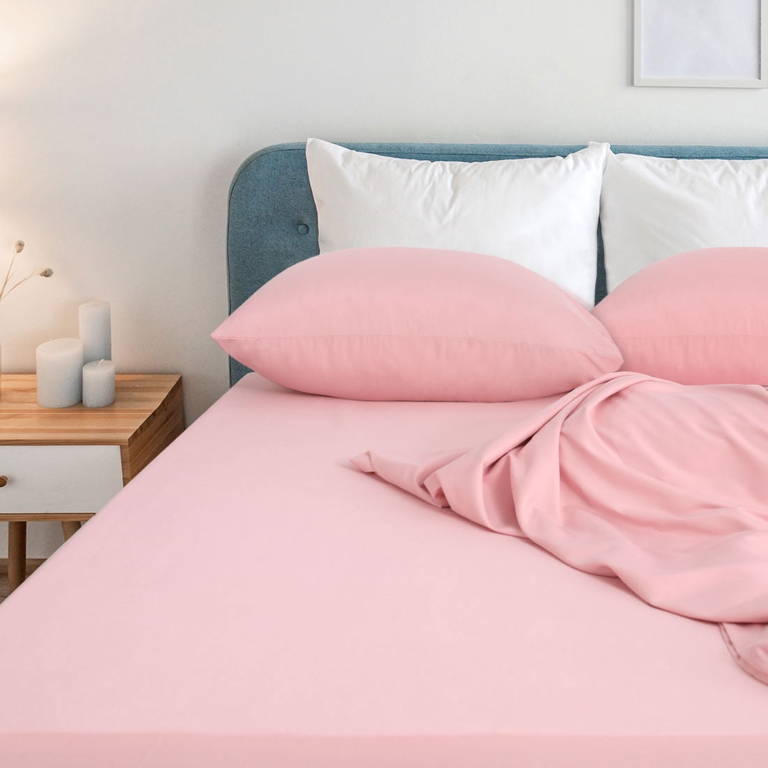 Unique Bargains 4 Piece Brushed Polyester Bed Sheets Set Queen Pink