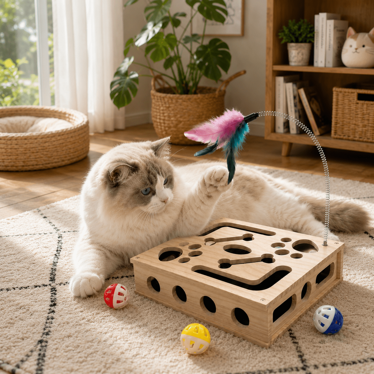 Cat Scratch Puzzle Enrichment Box, Interactive Cats Treat Toy Stress Free, Scratchers That Trim Nails, Cat Nail File Enrichment Box Sandpaper